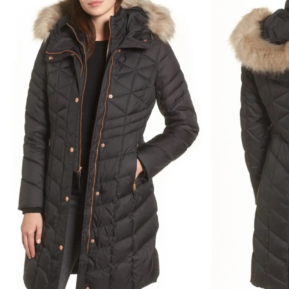Andrew Marc Meadow Coat with Faux Fur Trim